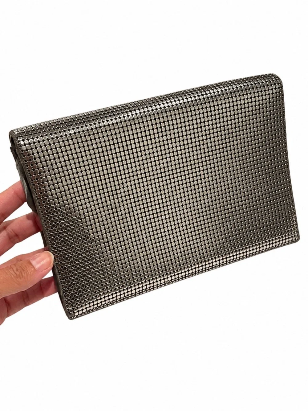 Whiting & Davis Gunmetal Mesh Evening Clutch | Metallic Foldover Handbag